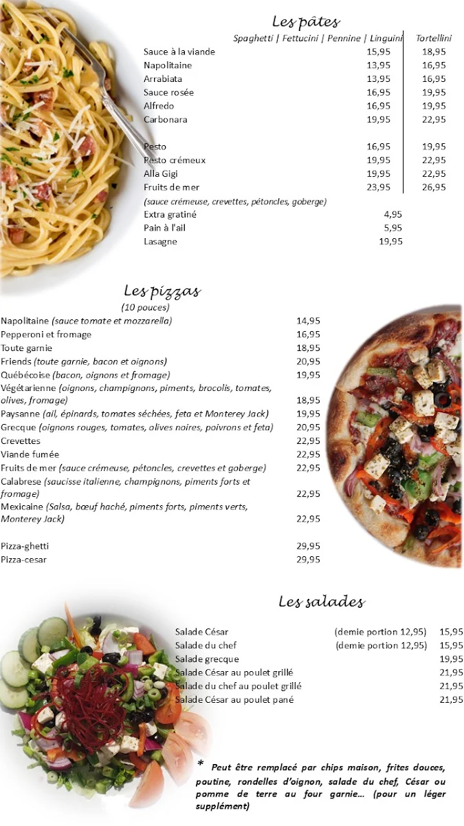 Menu, Resto Bar Et Grill Friends Inc.