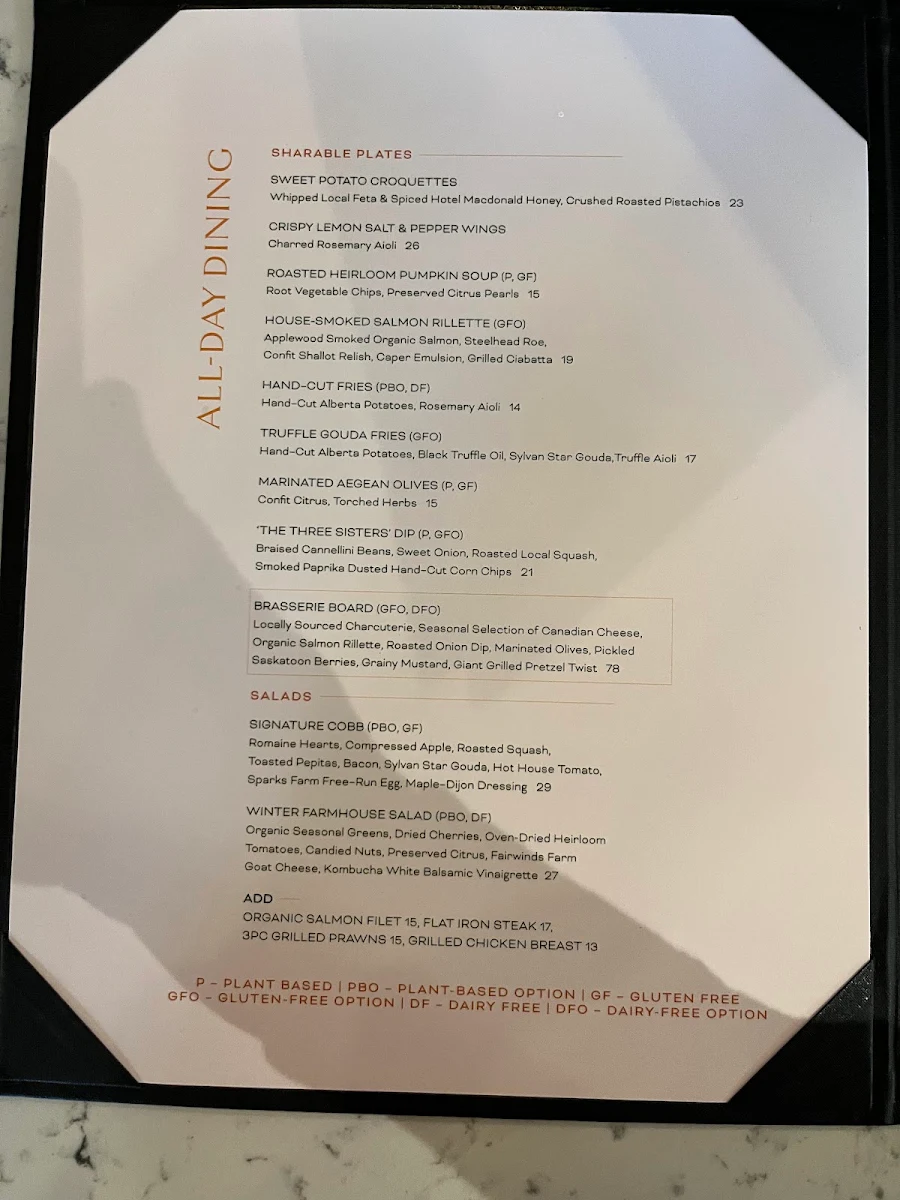 Menu, Confederation Lounge & Patio