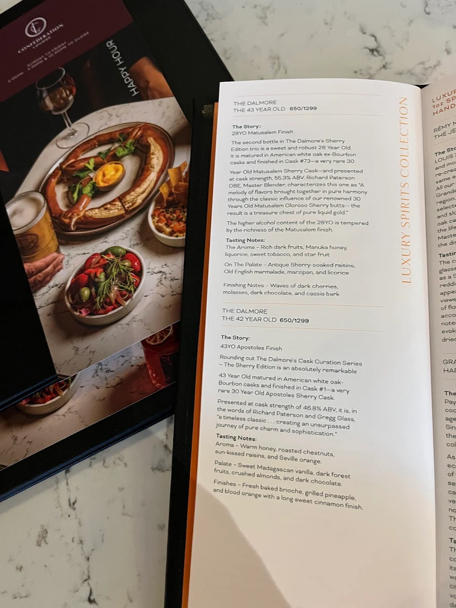 Menu, Confederation Lounge & Patio