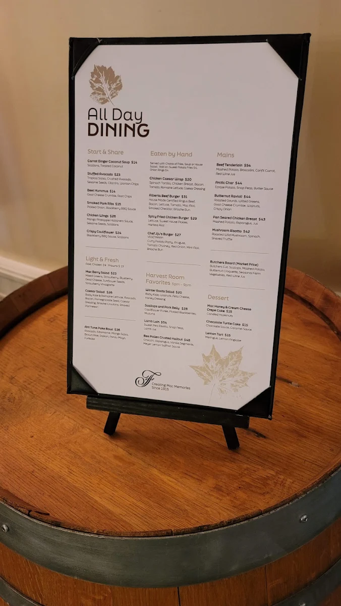 Menu, Confederation Lounge & Patio