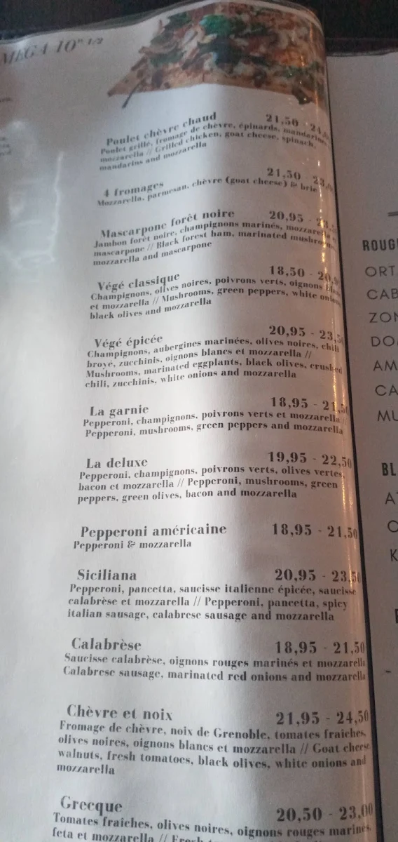 Menu, Pizzédélic