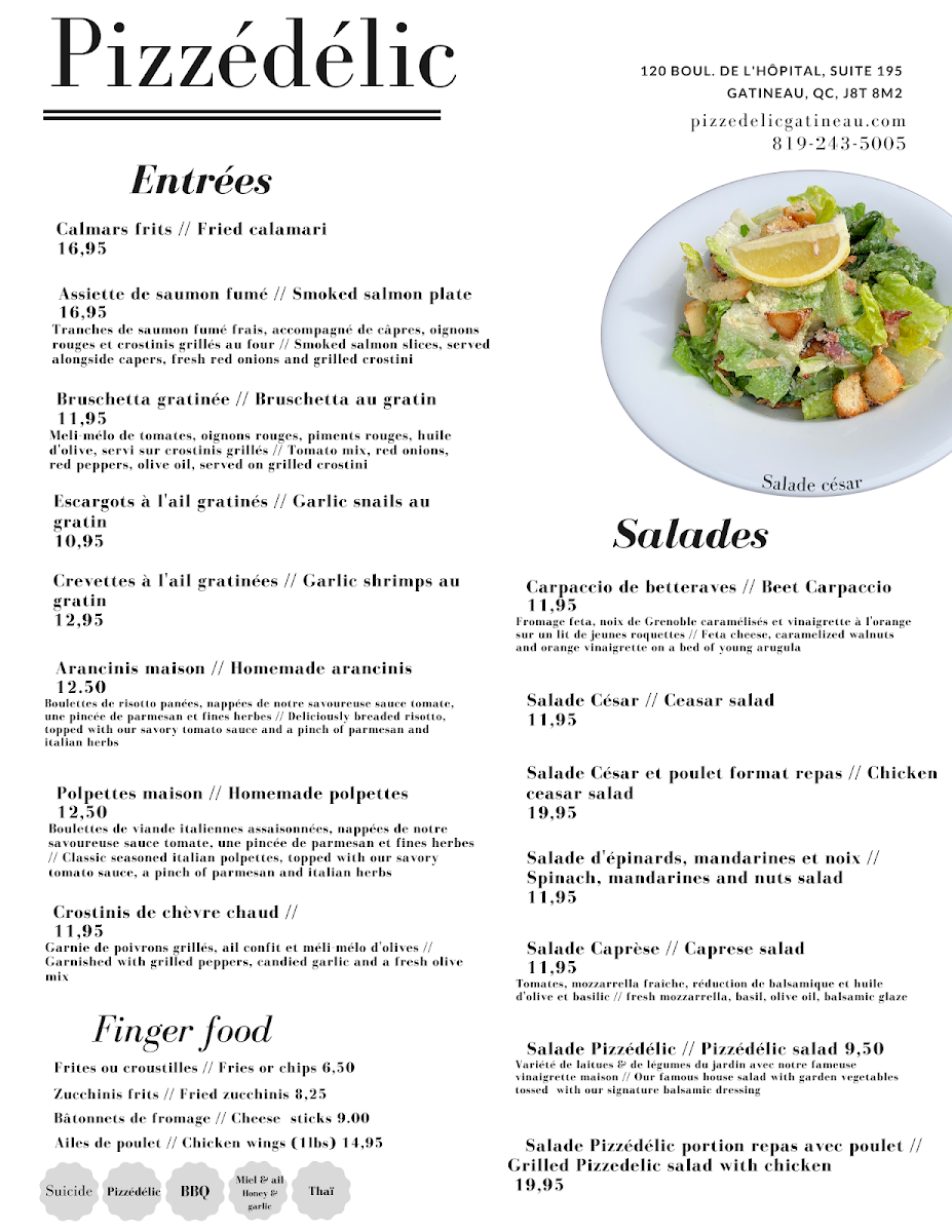 Menu, Pizzédélic