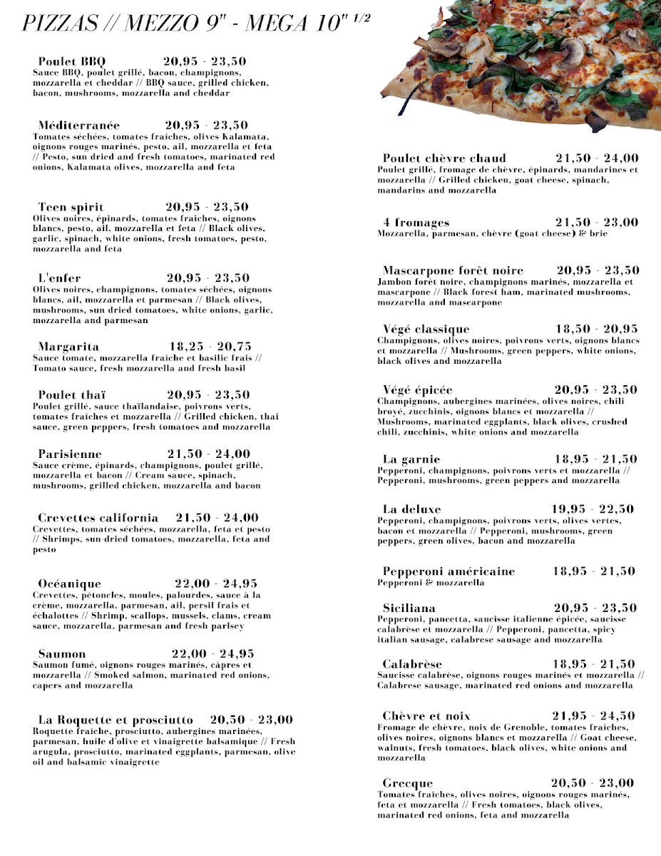 Menu, Pizzédélic