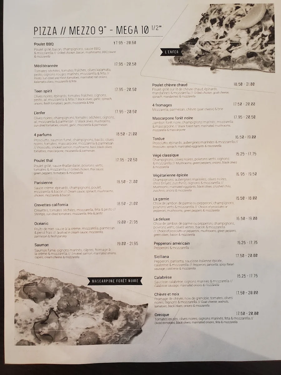 Menu, Pizzédélic