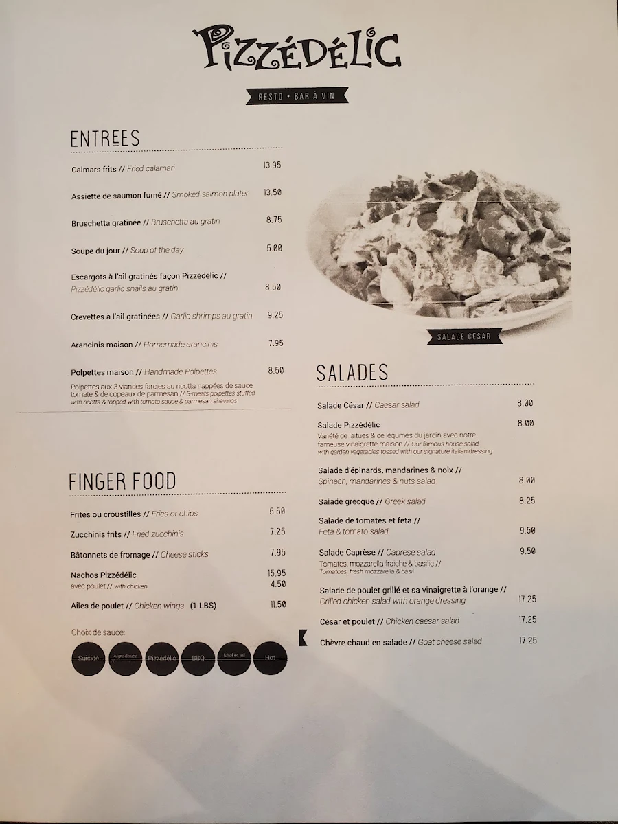 Menu, Pizzédélic