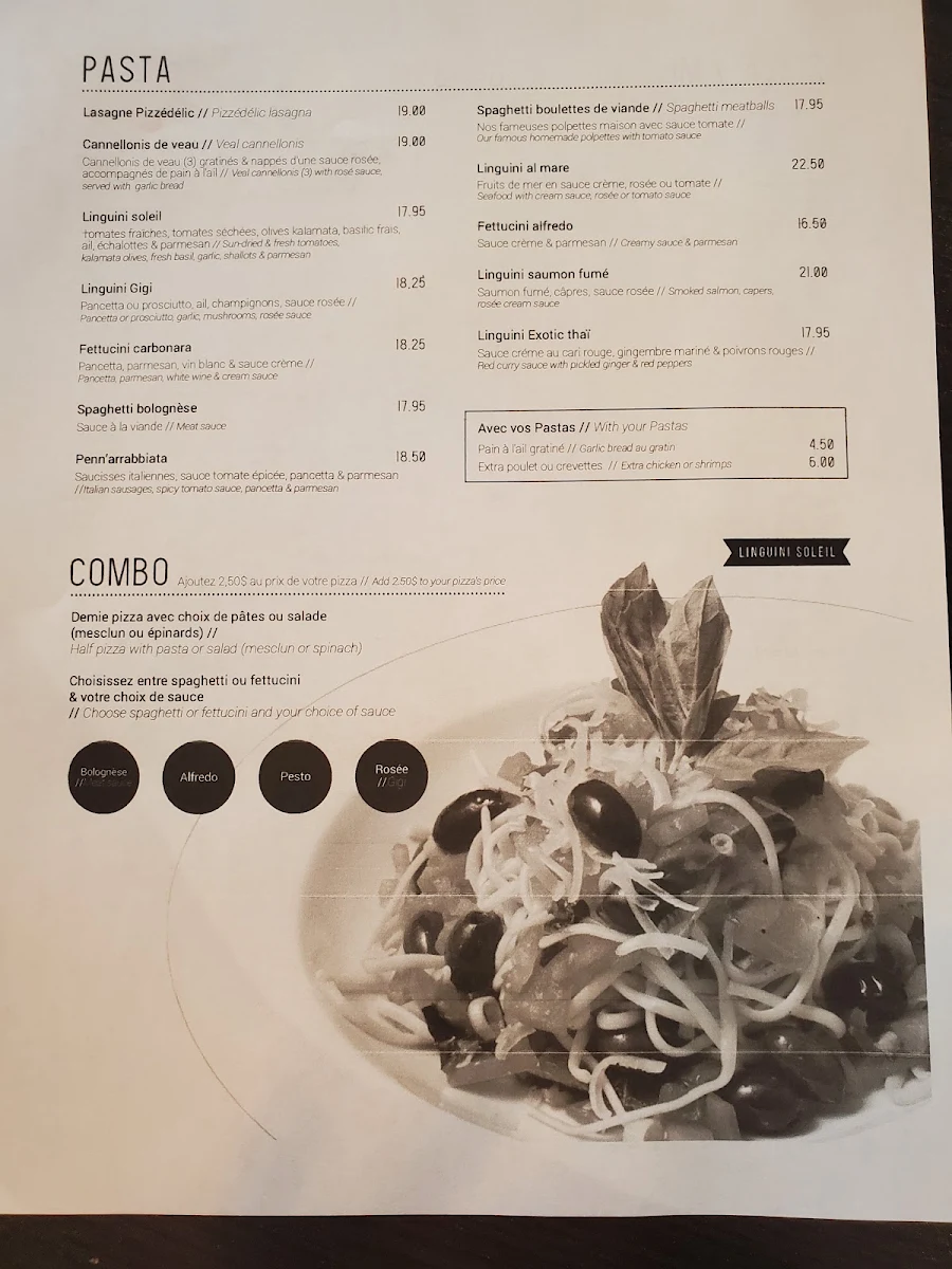 Menu, Pizzédélic