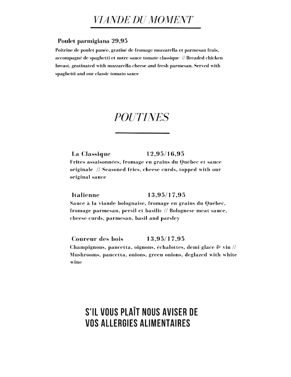 Menu, Pizzédélic