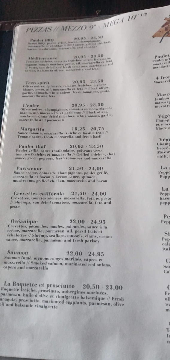 Menu, Pizzédélic