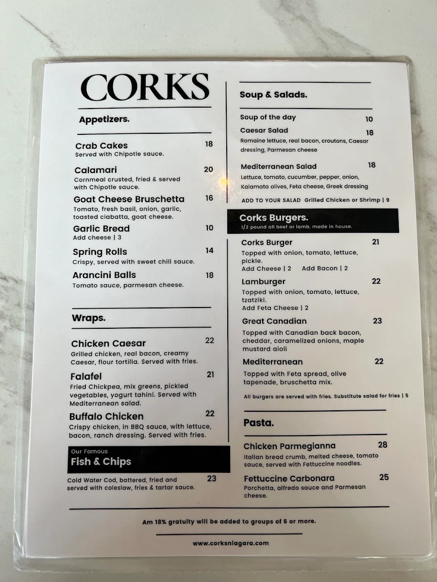 Menu, Corks Wine Bar & Eatery