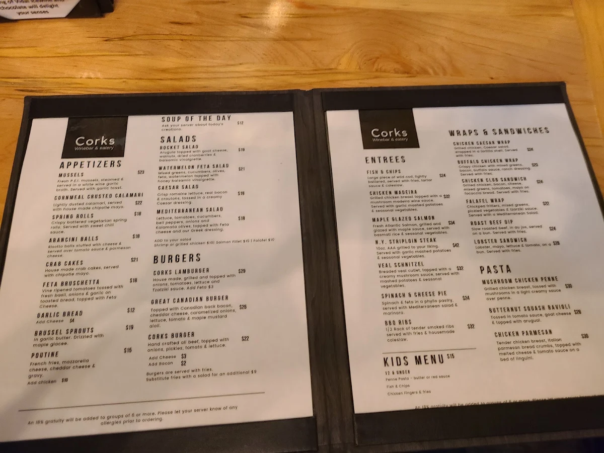 Menu, Corks Wine Bar & Eatery