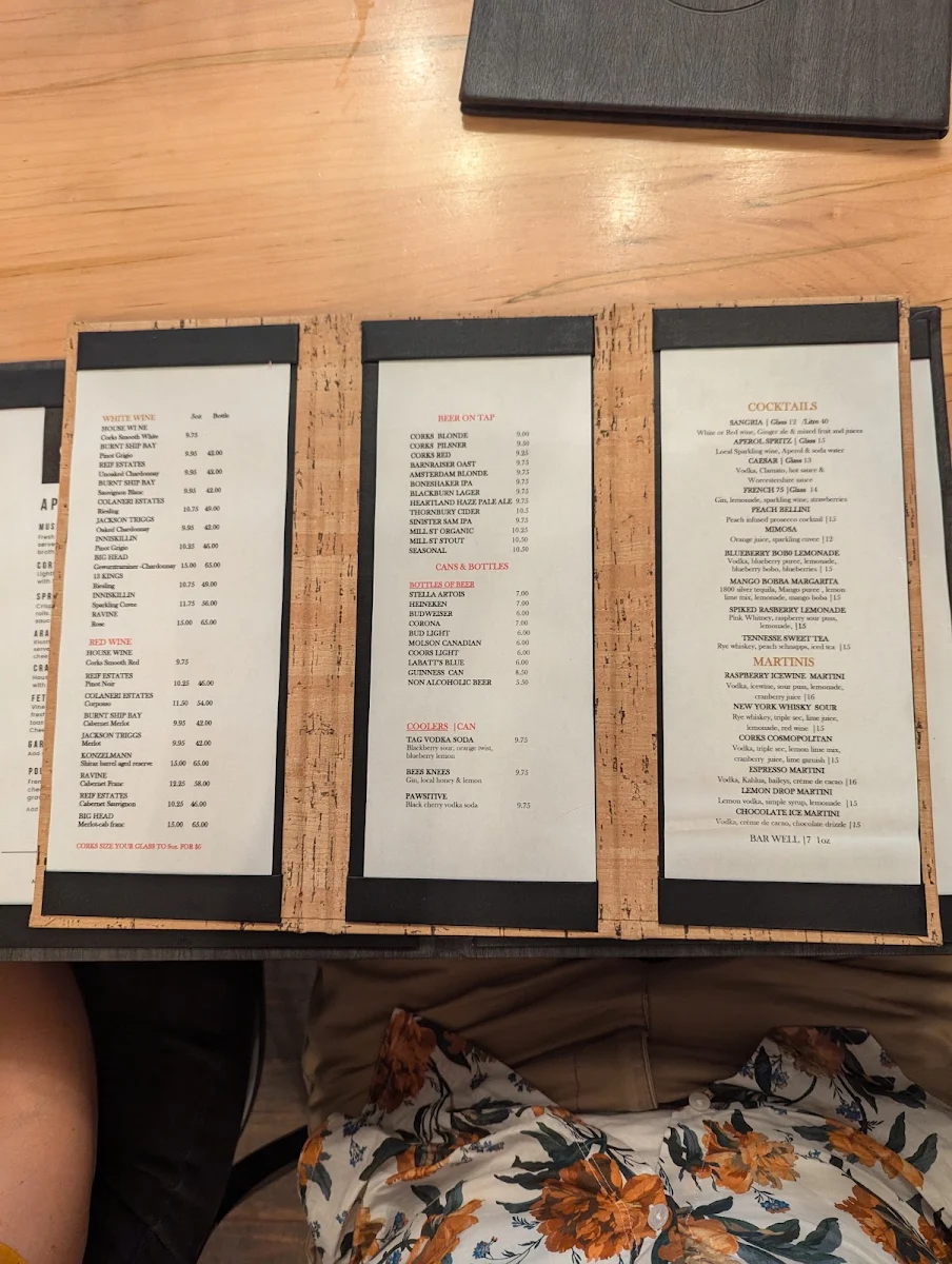 Menu, Corks Wine Bar & Eatery