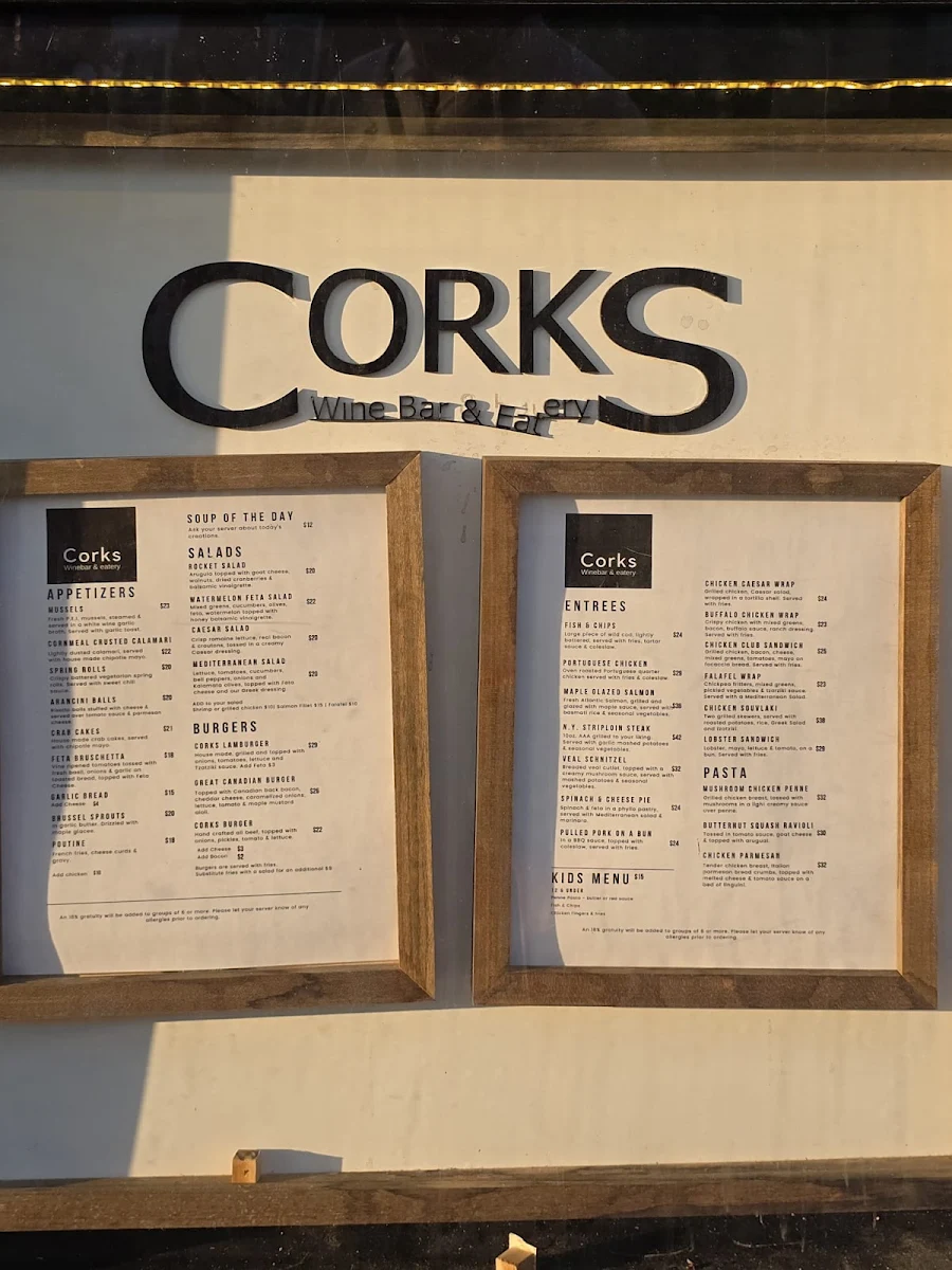 Menu, Corks Wine Bar & Eatery