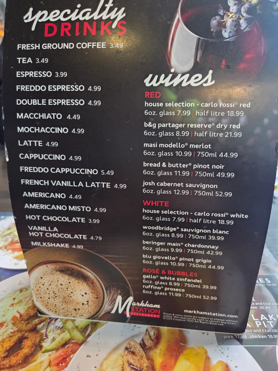 Menu, Markham Station Restaurant Richmond Hill