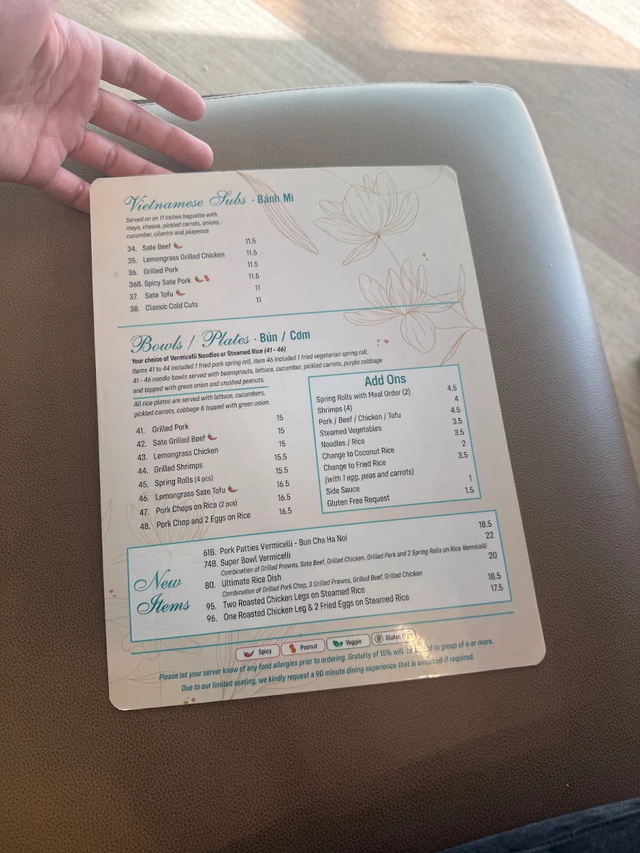 Menu, BLOOM VIETNAMESE BISTRO