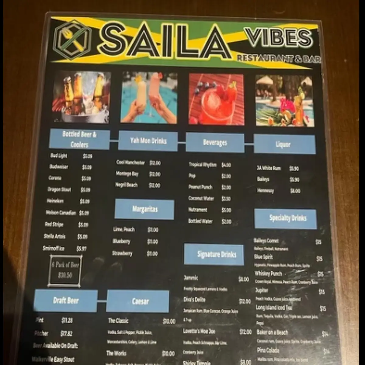 Menu, Saila Vibes Restaurant & Bar