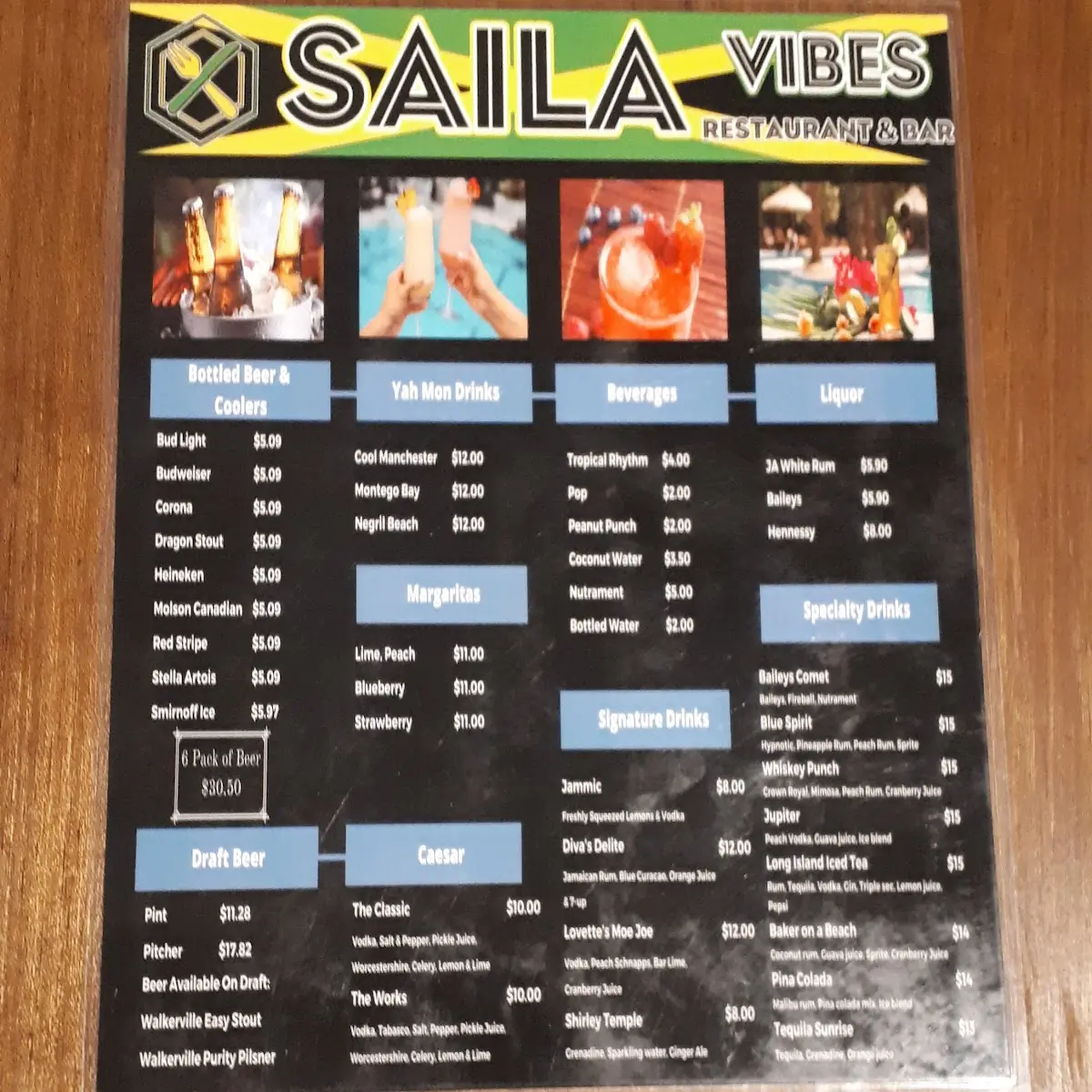 Menu, Saila Vibes Restaurant & Bar