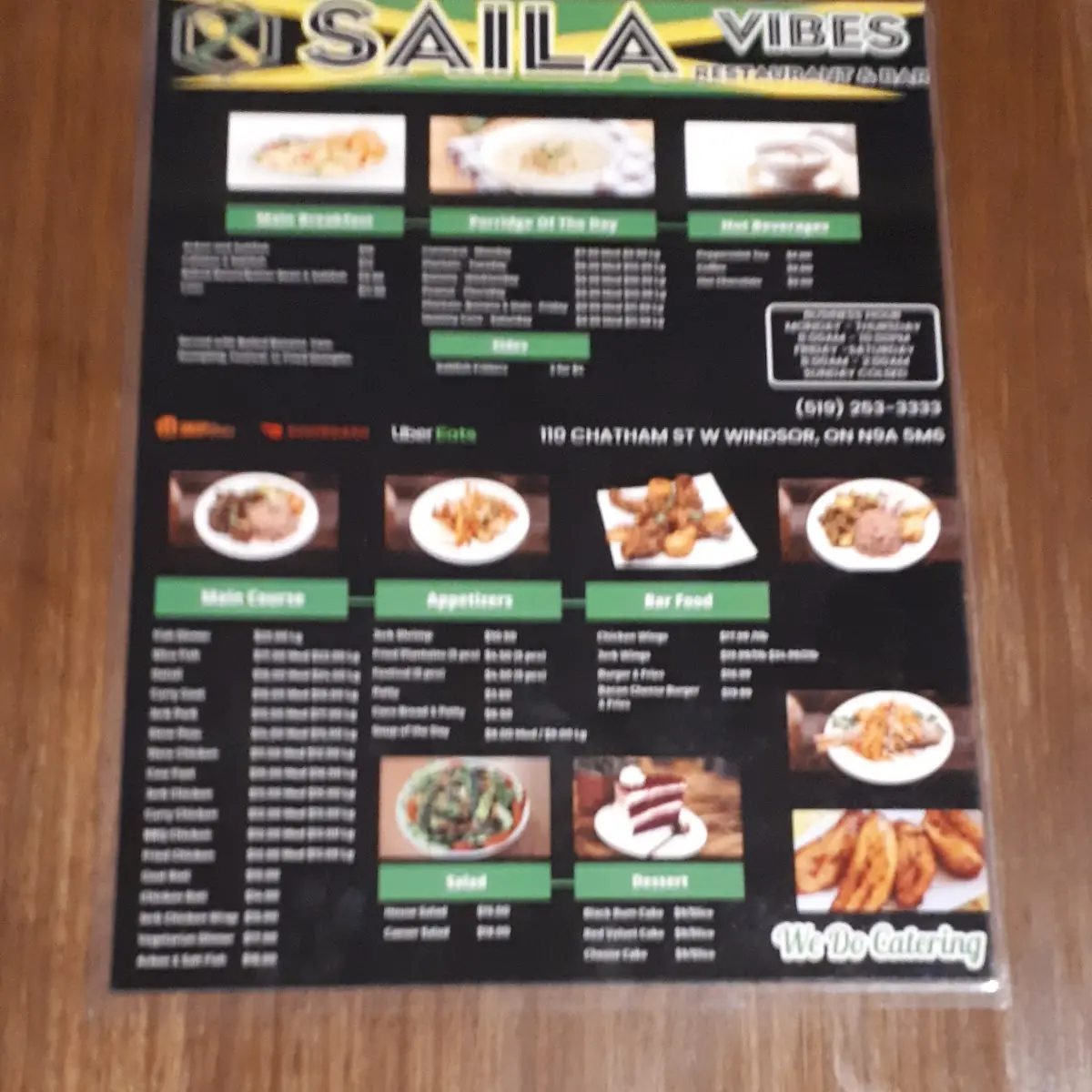 Menu, Saila Vibes Restaurant & Bar