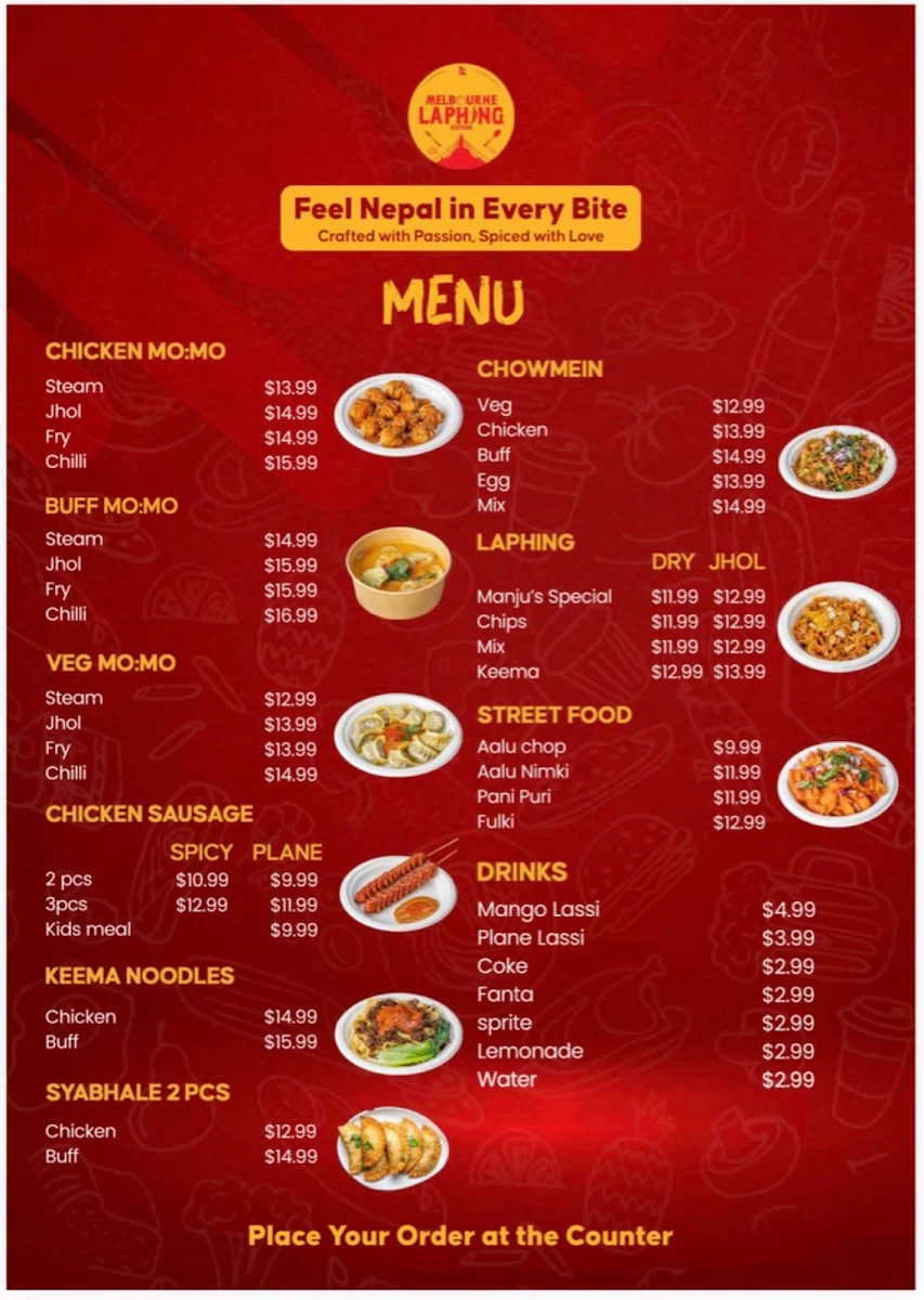Menu, Melbourne Laphing Station Epping