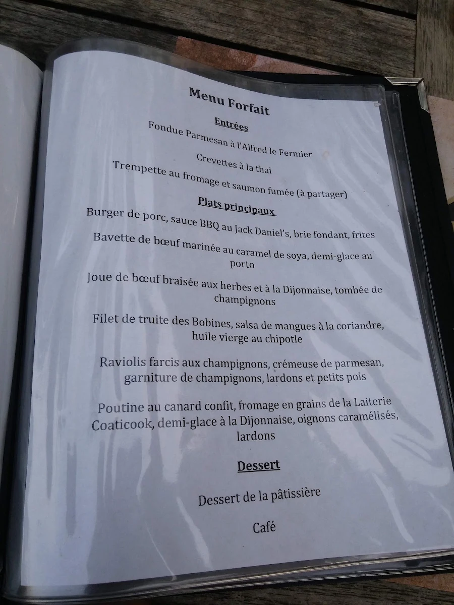 Menu, Auberge Ayer's Cliff