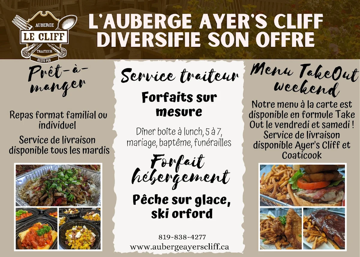 Menu, Auberge Ayer's Cliff