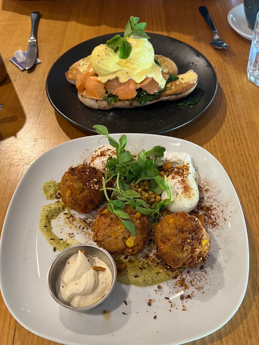 Zucchini and Halloumi Fritters, Café Woodworks
