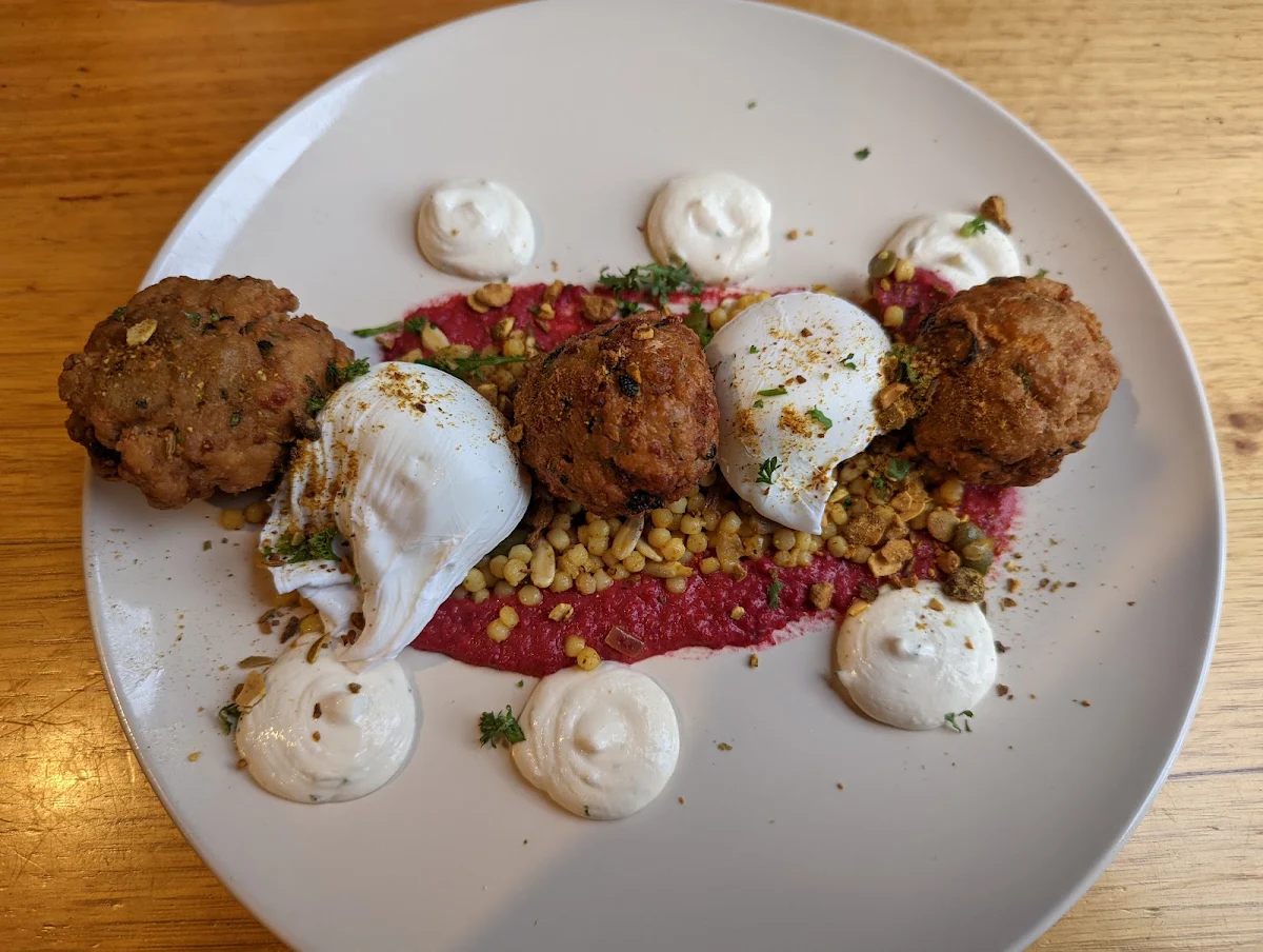 Zucchini Fritters and Egg, Café Woodworks