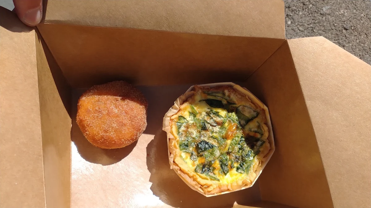 Spinach Quiche and Sugar Cinnamon Donut