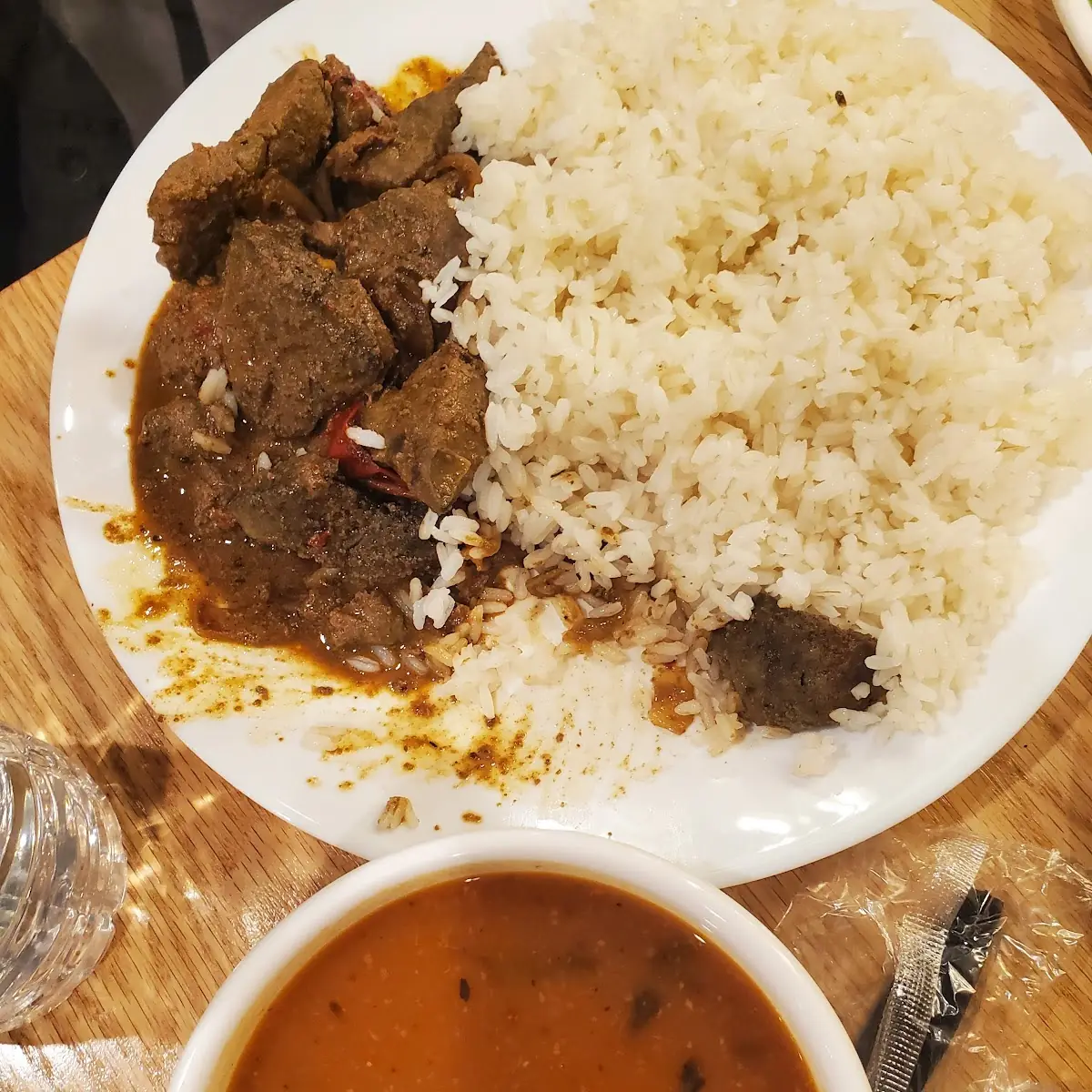 White Rice Red Beans with Higado Encebollado