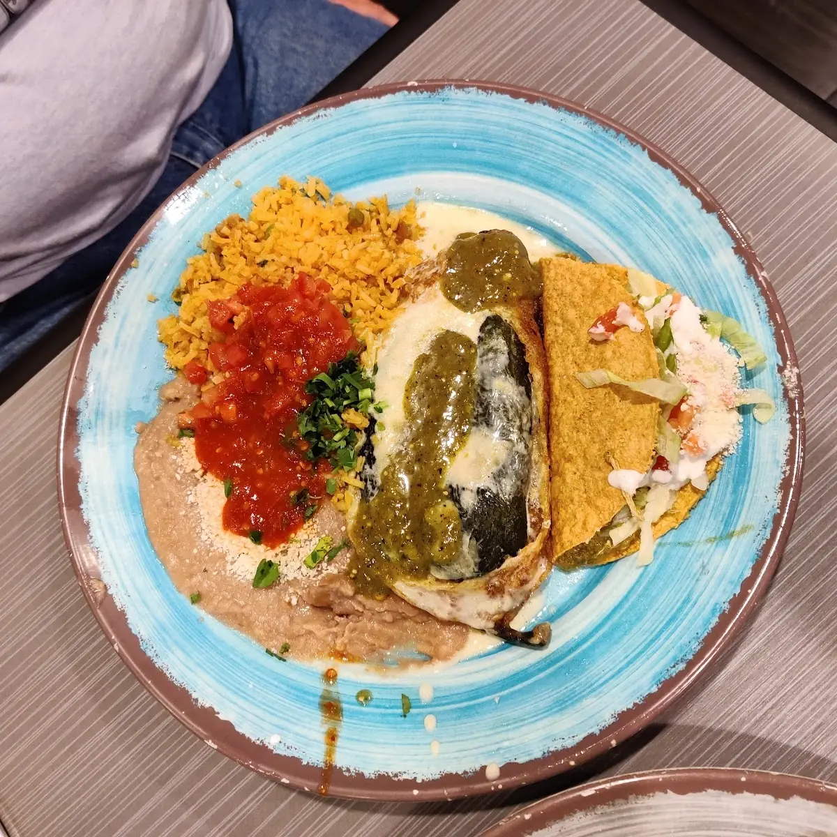 Chile Relleno Taco Beans and Rice