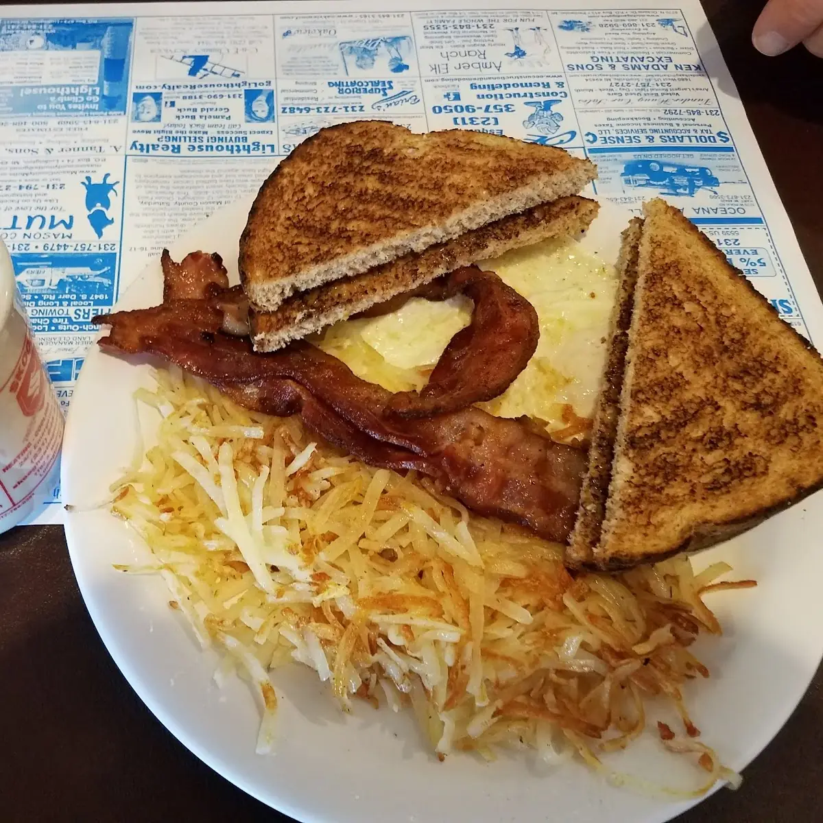 Fried Eggs Toast Hashbrowns & Bacon