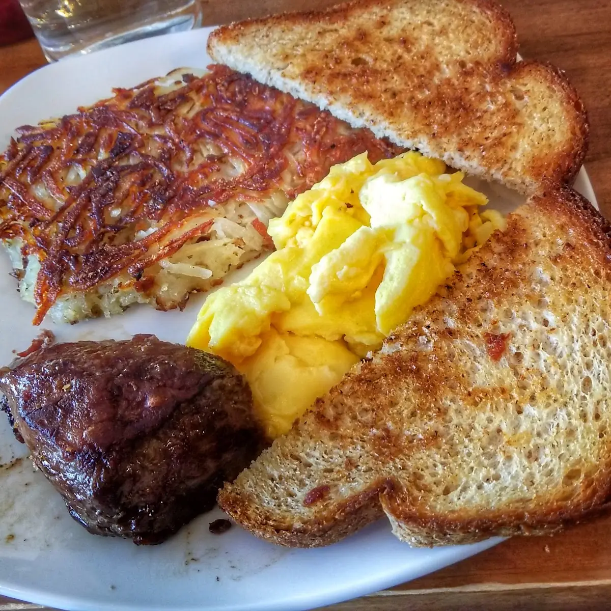 Eggs Hash Browns and Toast