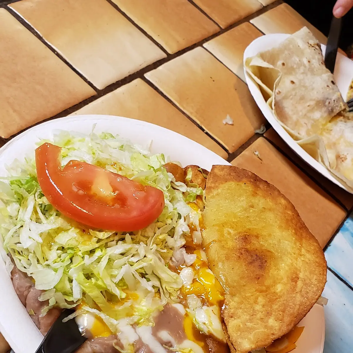 Cheese Enchilada and Potato Taco Plate
