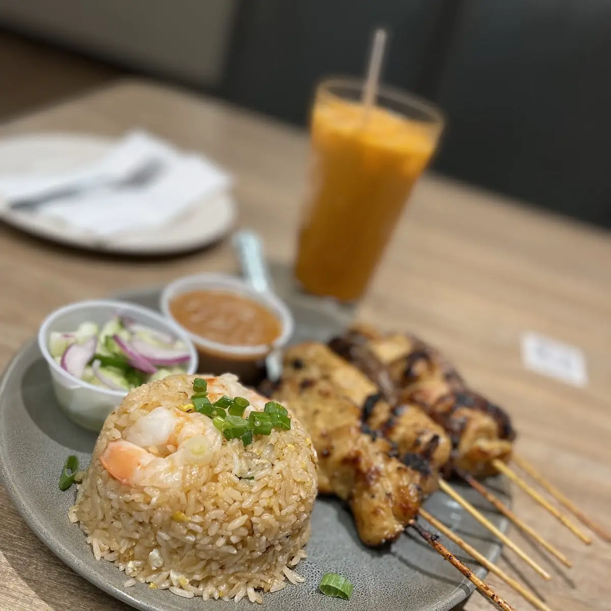 Grilled Chicken Skewers and Fried Rice