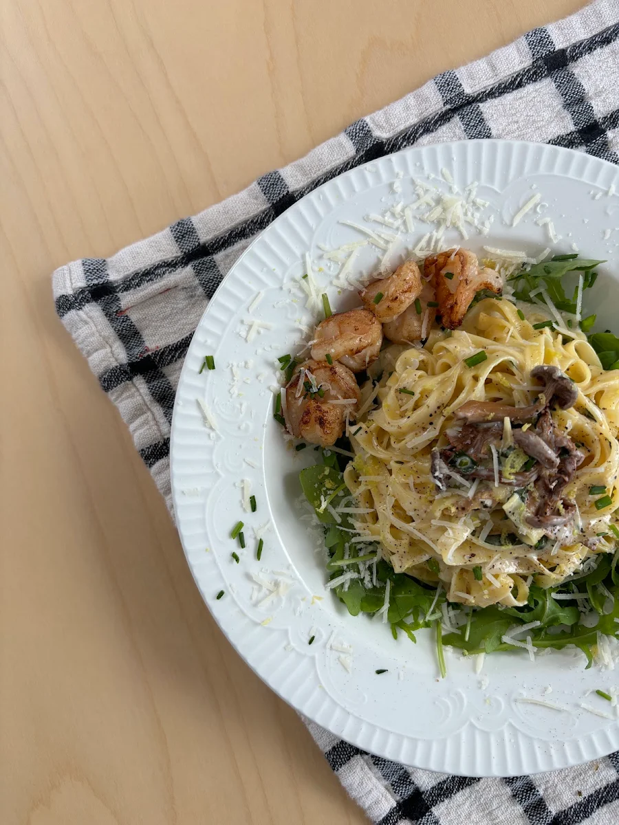 Tagliatelle Aux Champignons Sauvages Et Osso Bucco de la Ferme, Côté Jardin | Café, restaurant de l'Auberge du Jardin | Brunch et Apéro