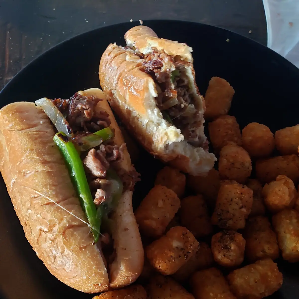 Philly Cheese Steak Sandwich with Tots