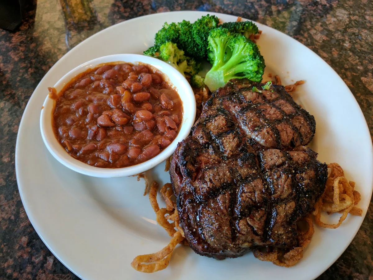 Ribeye Steak with Steamed Broccoli and Beans, Tony Roma's