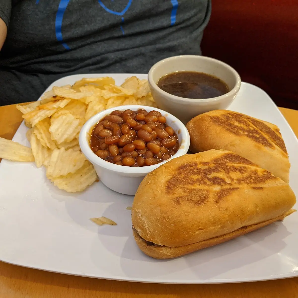 French Dip Sandwich with Baked Beans