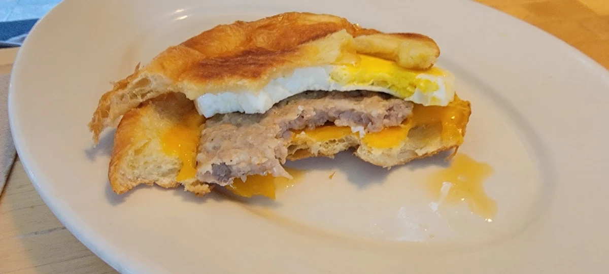 Ham Egg and Sausage Breakfast Sandwich