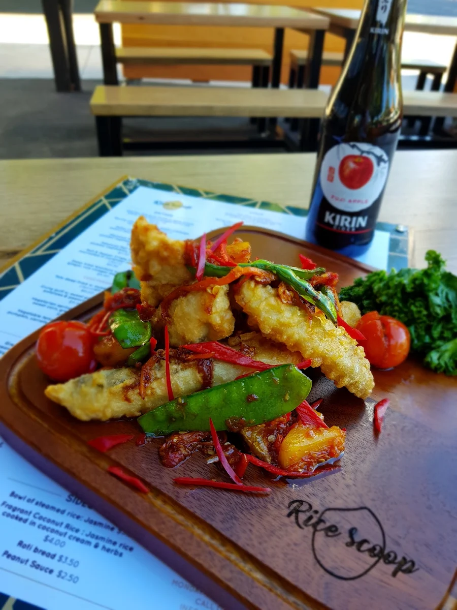 Fried Barramundi, Rice Scoop