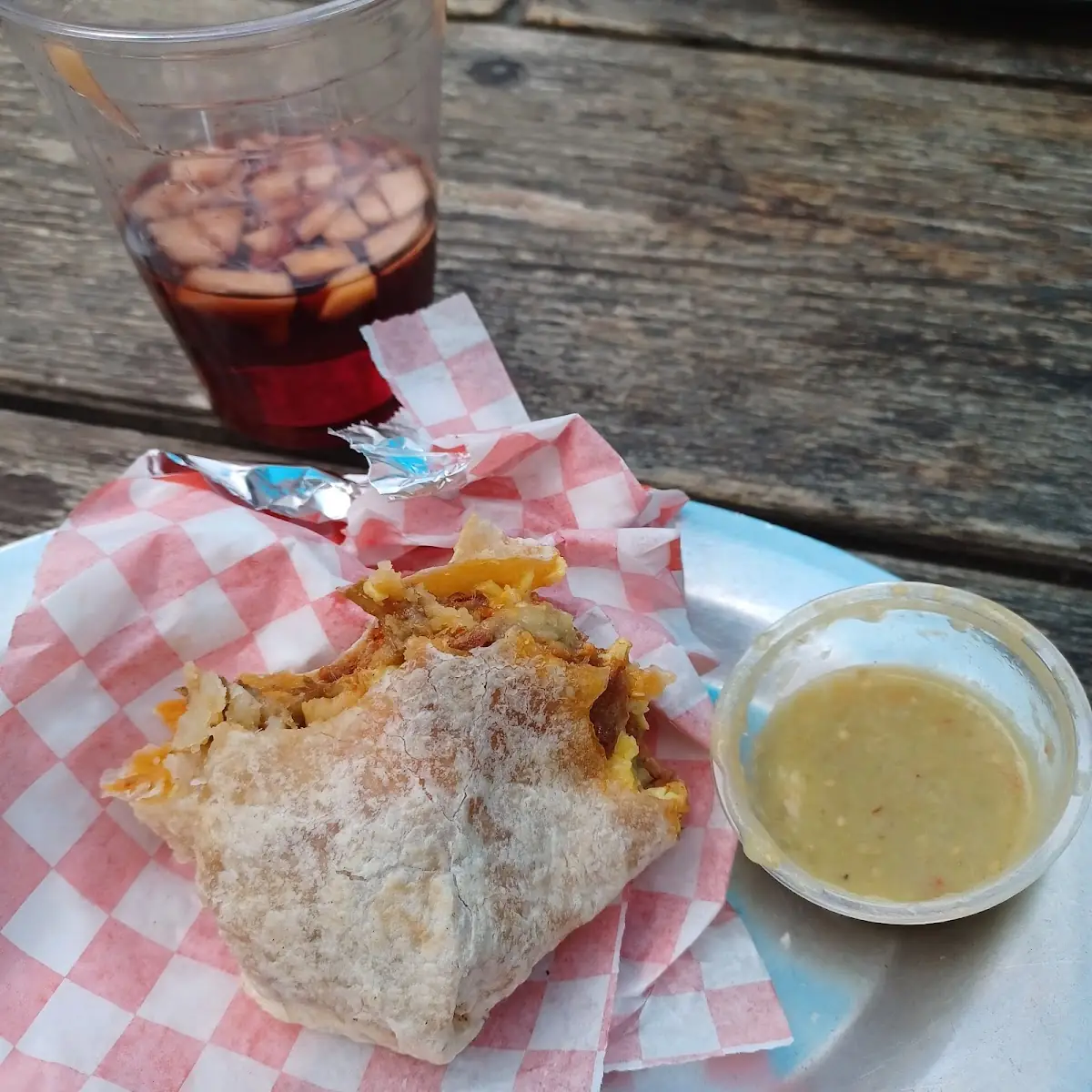 Chorizo Breakfast Burrito & Red Sangria