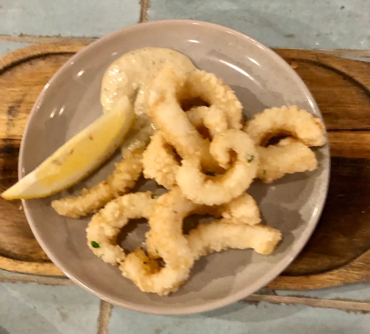 Lemon Pepper Squid Aioli Lemon GF, Four Hands Tapas & Pizza Restaurant