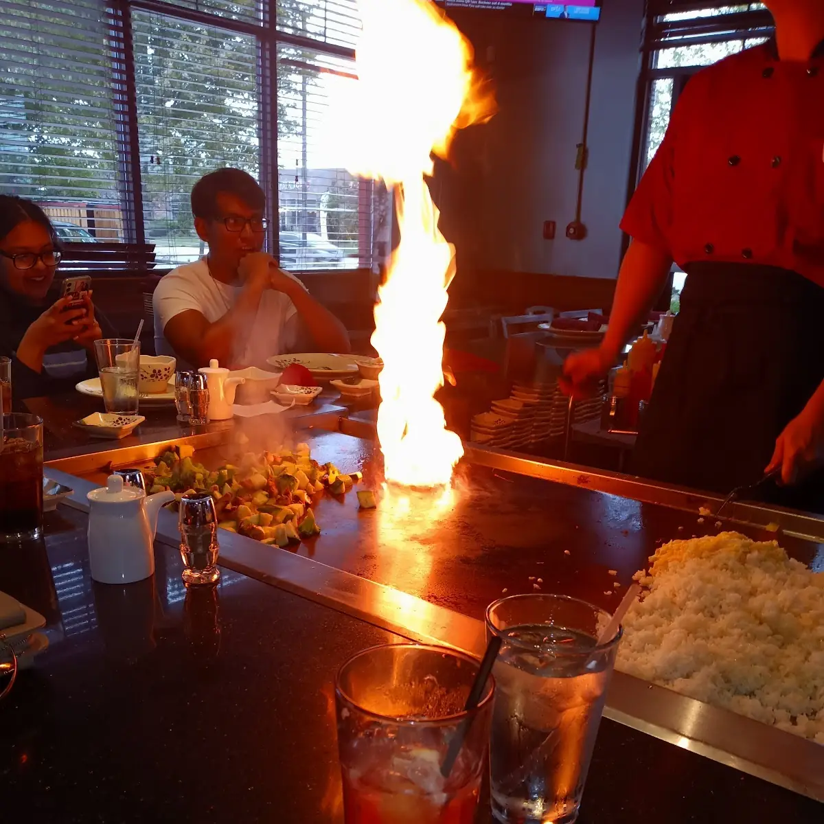 Making Shrimp Fried Rice Chicken and Steak