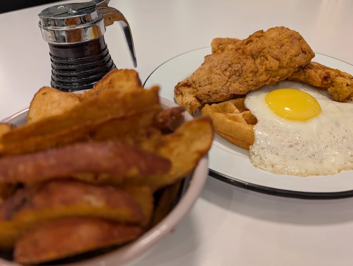 Chicken and Waffle, Connie & John's Roof Top Patio