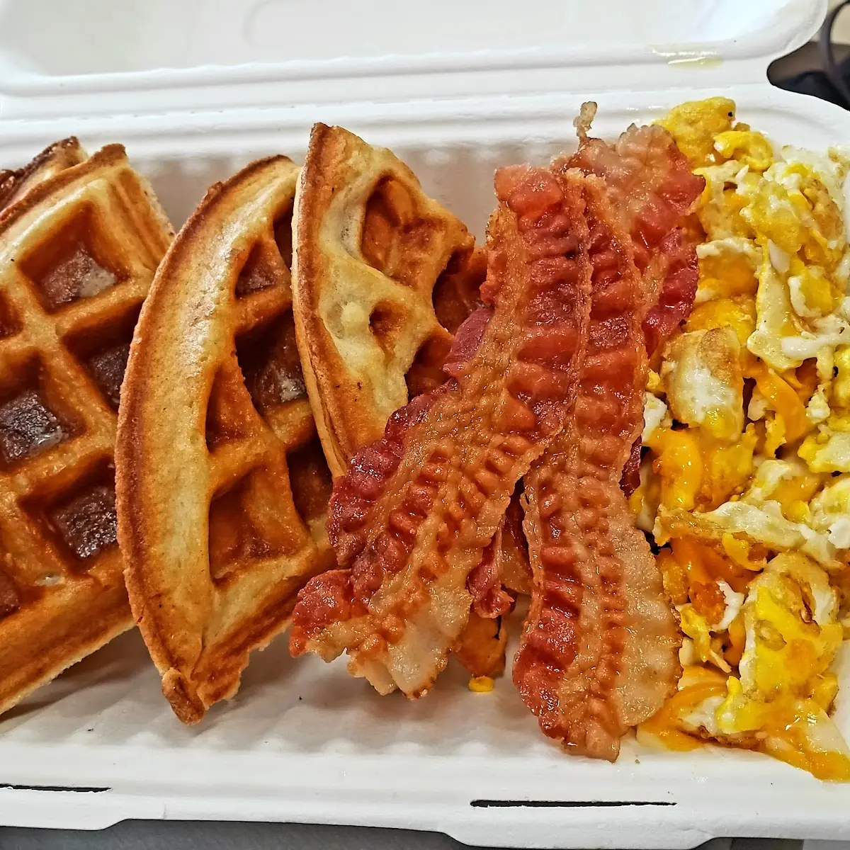 Waffles Bacon Eggs and Cheese