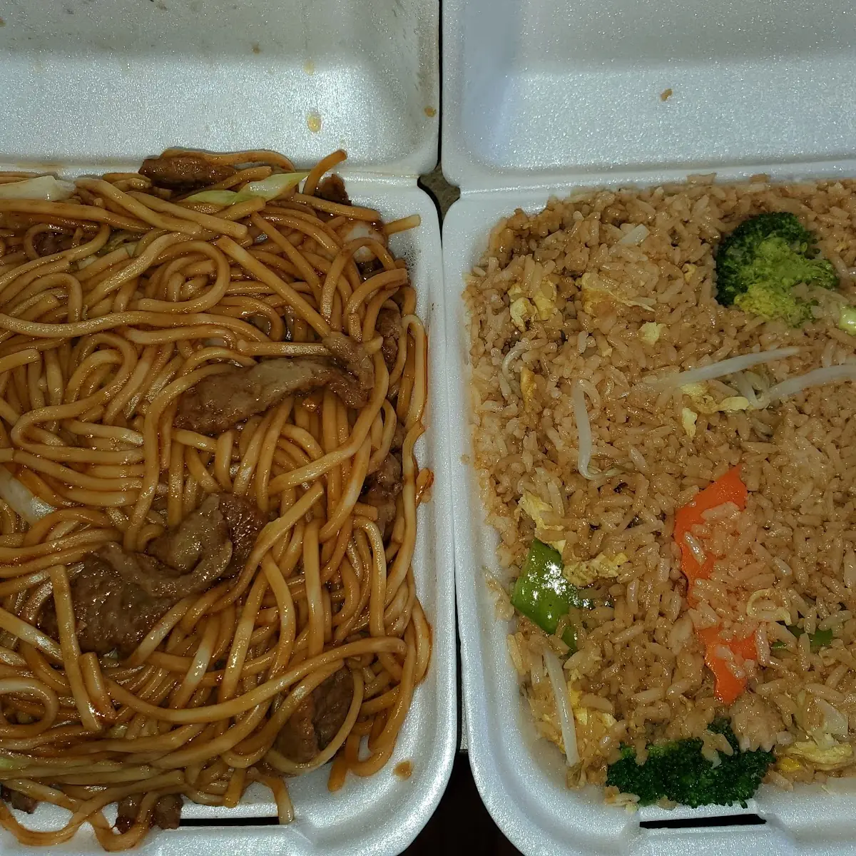 Beef Chow Mein and Vegetable Fried Rice