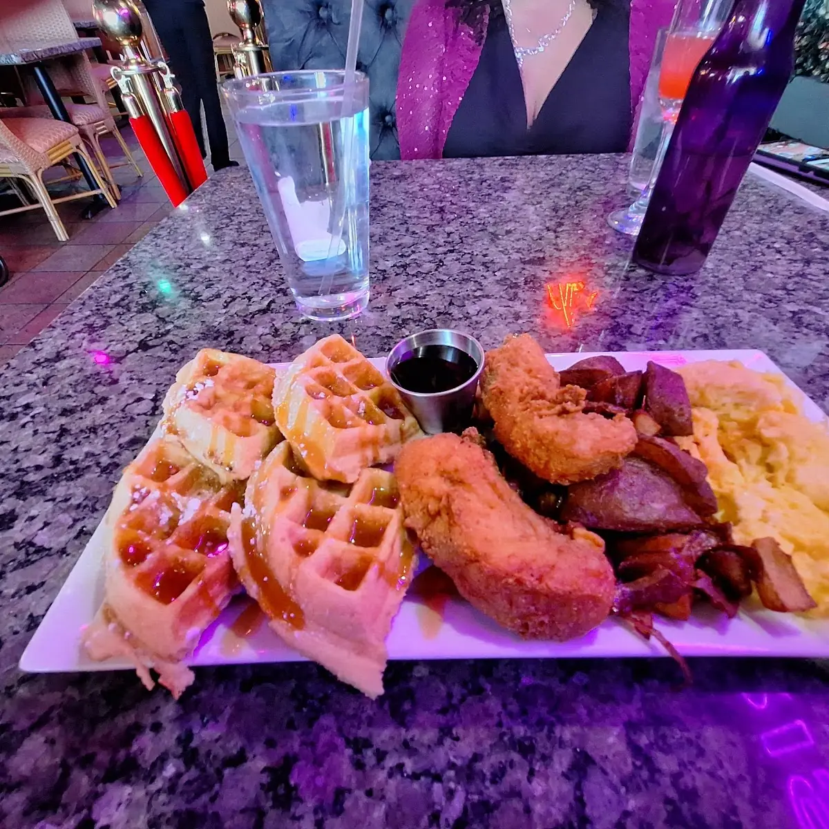 Chicken Waffles Potatoes Scrambled Eggs