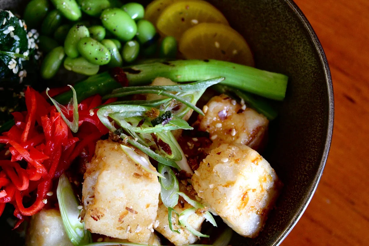 Crispy Tofu Donburi VG GF, Cat-themed Japanese cafe | neko Geelong