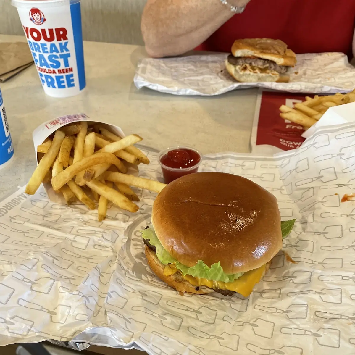 Single Burger with Cheese and Fries