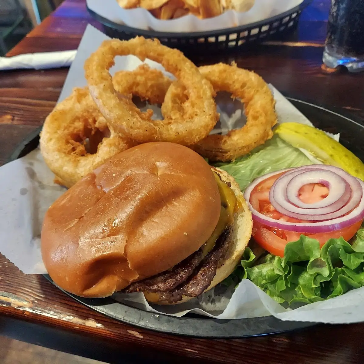 Smash Burger with Onion Rings