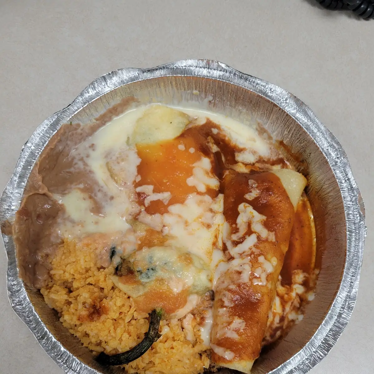Enchilada Chili Relleno Rice and Beans